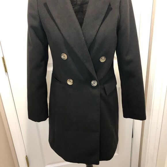 Topshop black double breasted over coat pea coat size 2 - Picture 3 of 16